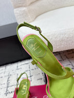 RV Rose Vivier Sandals 10cm Olive Green Satin 617305