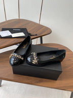 CC Ballerina Chain Flats Black Patent Leather GHW 431483