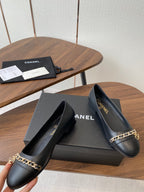 CC Ballerina Chain Flats Black Lambskin GHW 431484