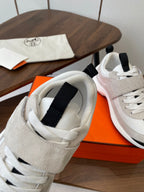 HM couple's sneakers white light beige suede