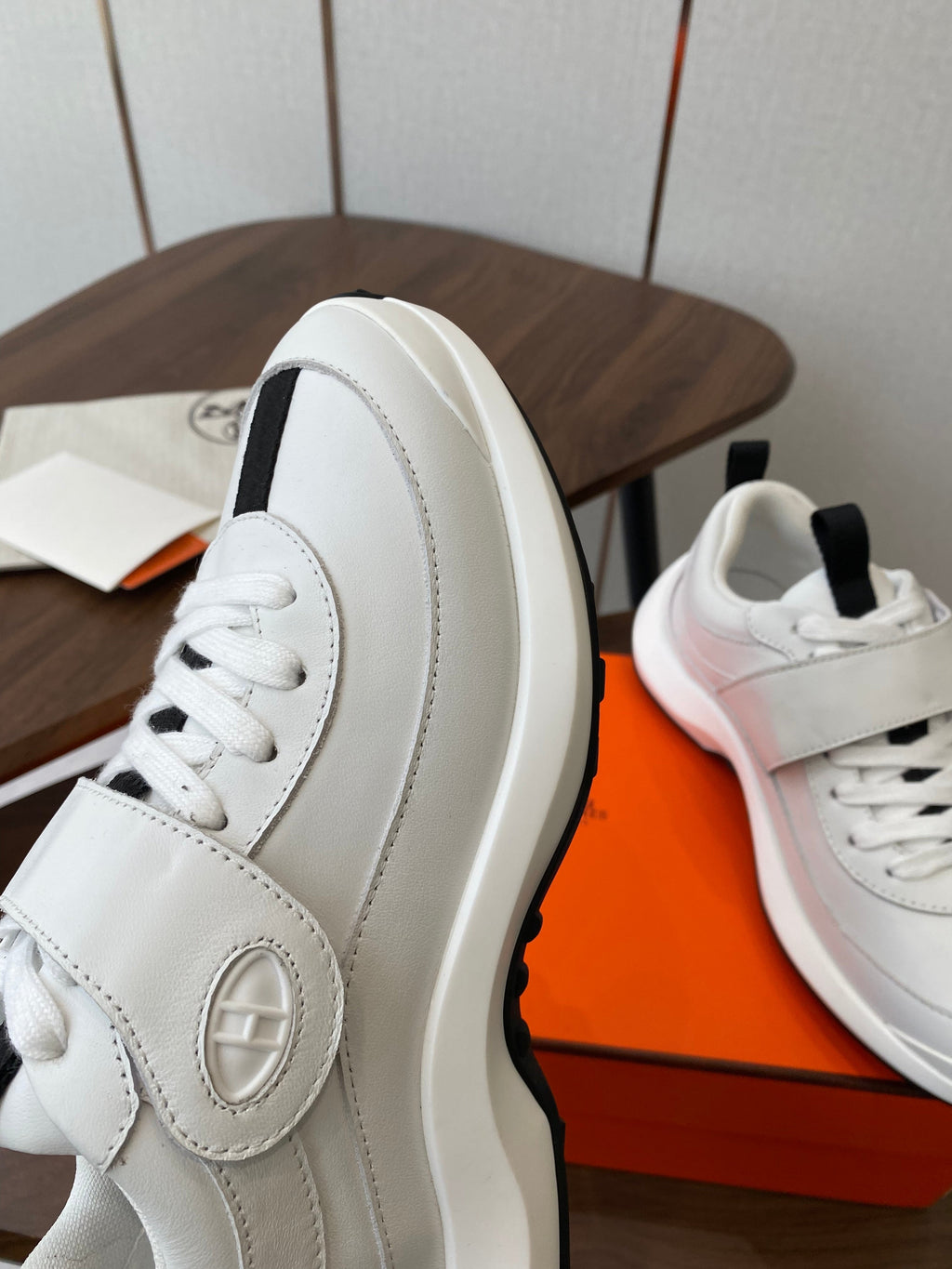 HM couple's sneakers white black suede 477366