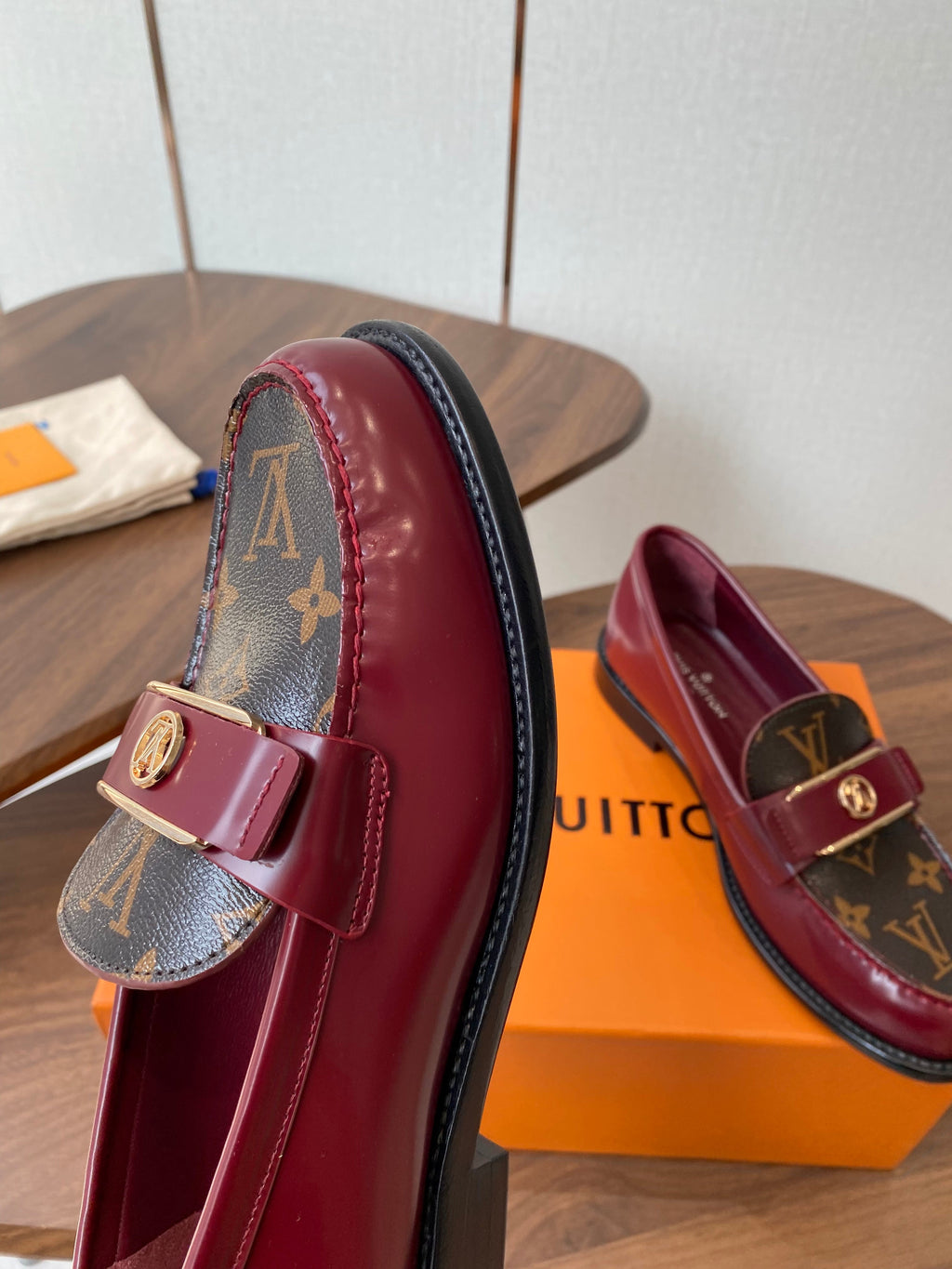 LV Academy Loafer Brown Monogram Canvas & Burdundy Patent Leather 477727