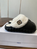 Loewe slippers black leather wool 477788