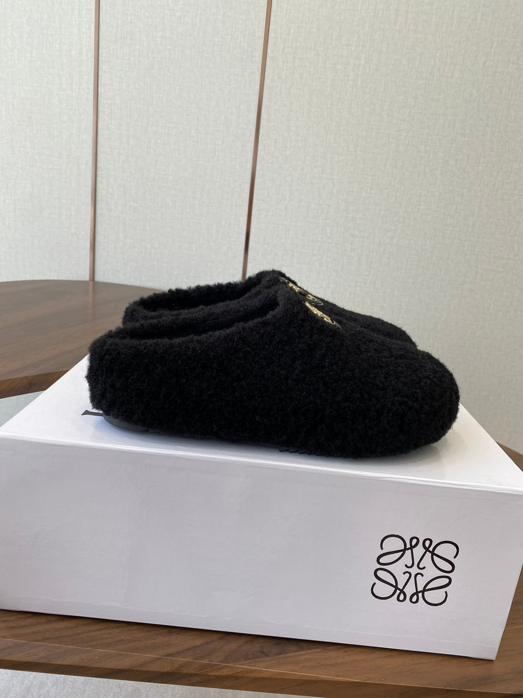 Loewe Birkenstock slippers black wool 477790