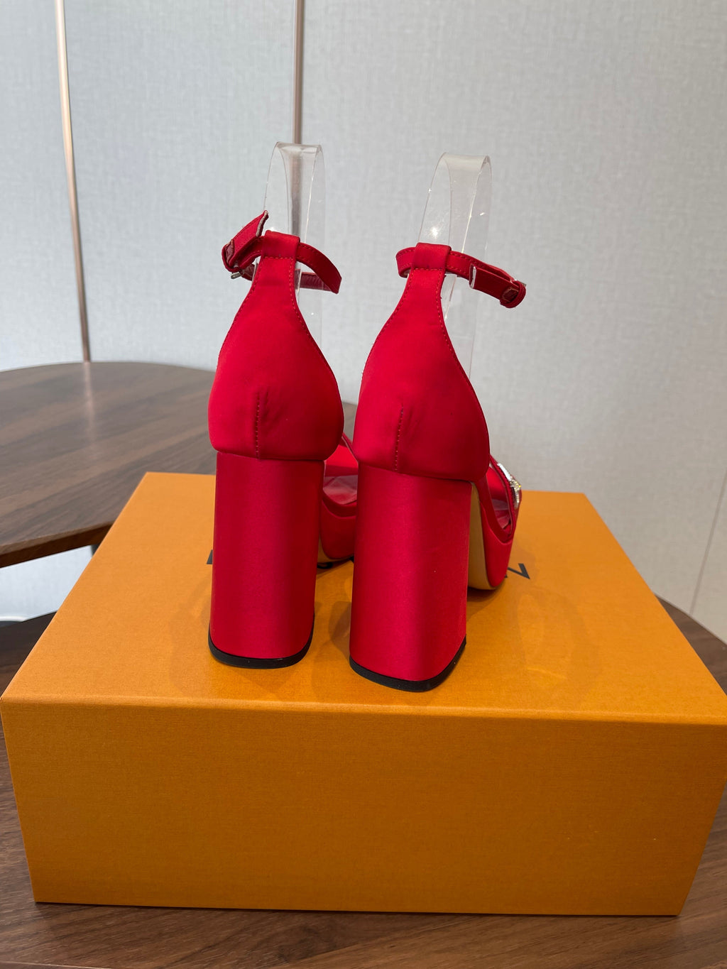 LV Swing Platform Sandal 8.5cm Red Satin 578756