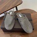 Alaia 26 Half-Slippers Gray Mesh Rhinestones 624898