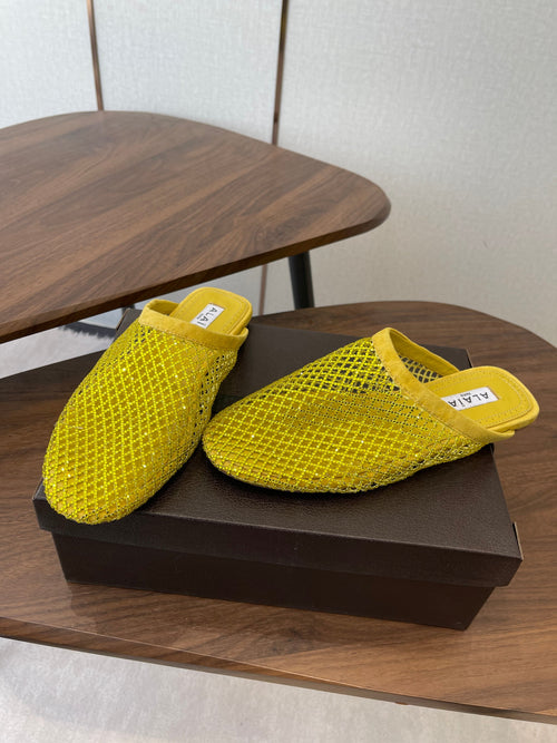 Alaia 26 Half-Slippers Yellow Mesh Rhinestones 624900