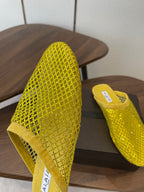 Alaia 26 Half-Slippers Yellow Mesh Rhinestones 624900