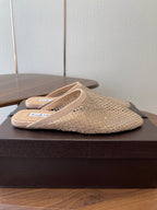 Alaia 26 Half-Slippers Beige Mesh Rhinestones 624901