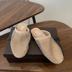 Alaia 26 Half-Slippers Beige Mesh Rhinestones 624901