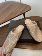Alaia 26 Half-Slippers Beige Mesh Rhinestones 624901