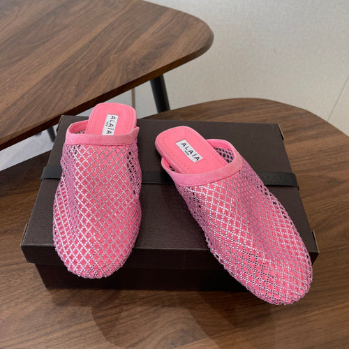Alaia 26 Half-Slippers Pink Mesh Rhinestones 624902