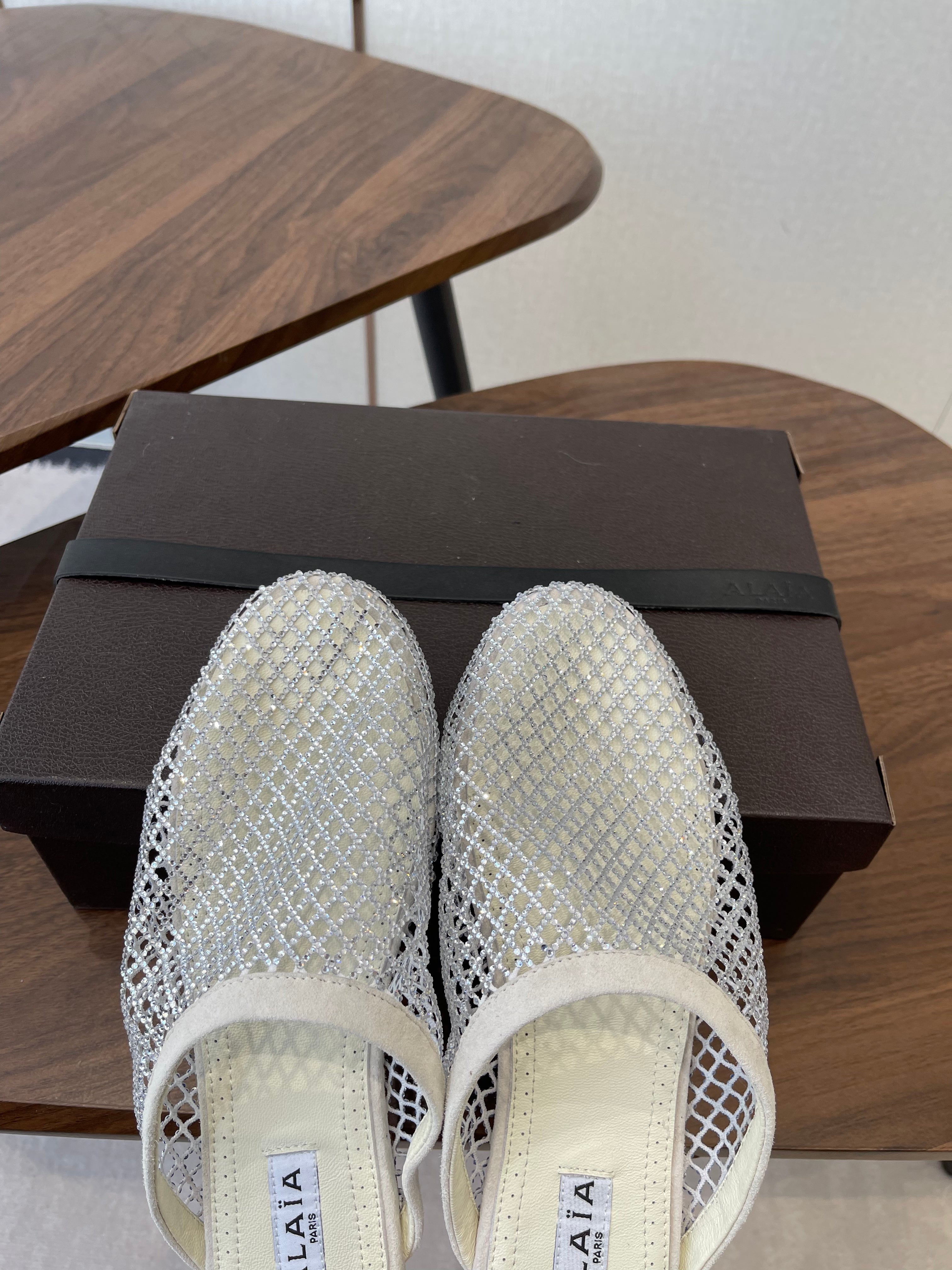 Alaia 26 Half-Slippers Ivory Mesh Rhinestones 624904