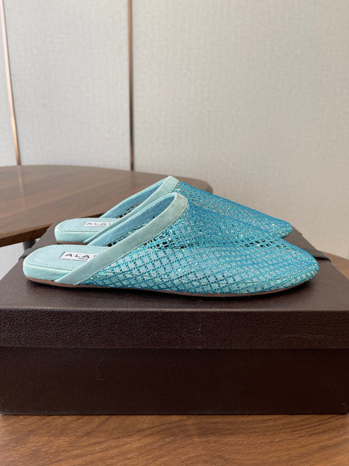 Alaia 26 Half-Slippers Blue Mesh Rhinestones 624905