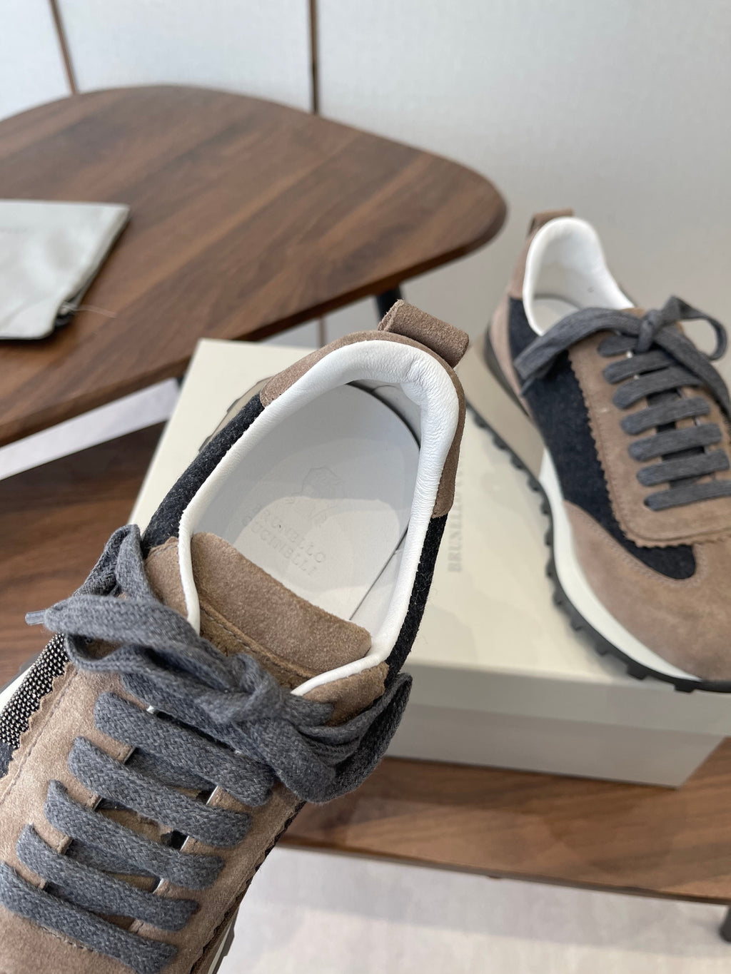 Brunello Flannel Runners With Monili Black Brown Suede 624478