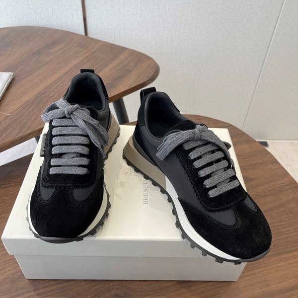 Brunello Flannel Runners With Monili Black Suede 624479