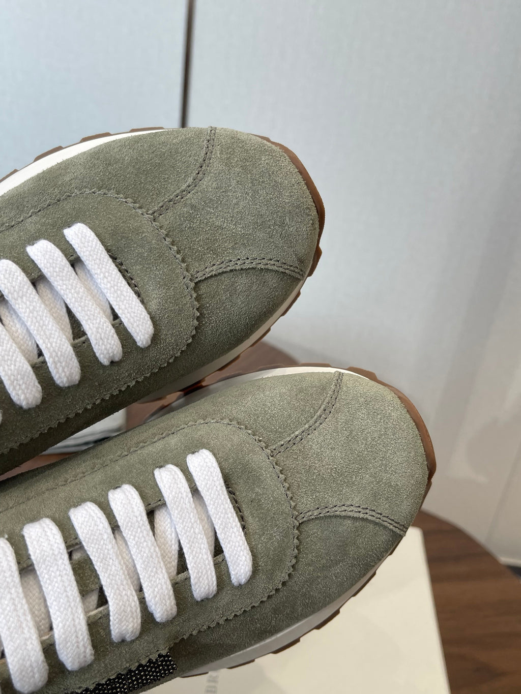 Brunello Runners With Shiny Tab Olive Suede 624491