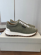 Brunello Runners With Shiny Tab Olive Suede 624491