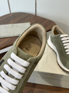 Brunello Runners With Shiny Tab Olive Suede 624491