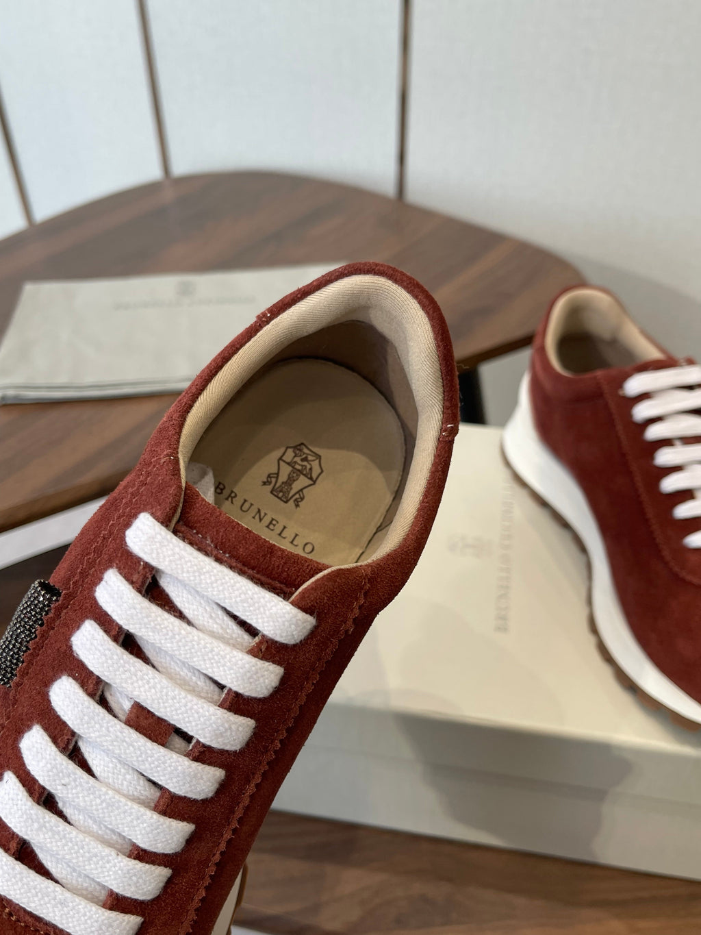 Brunello Runners With Shiny Tab Burgundy Suede 624493