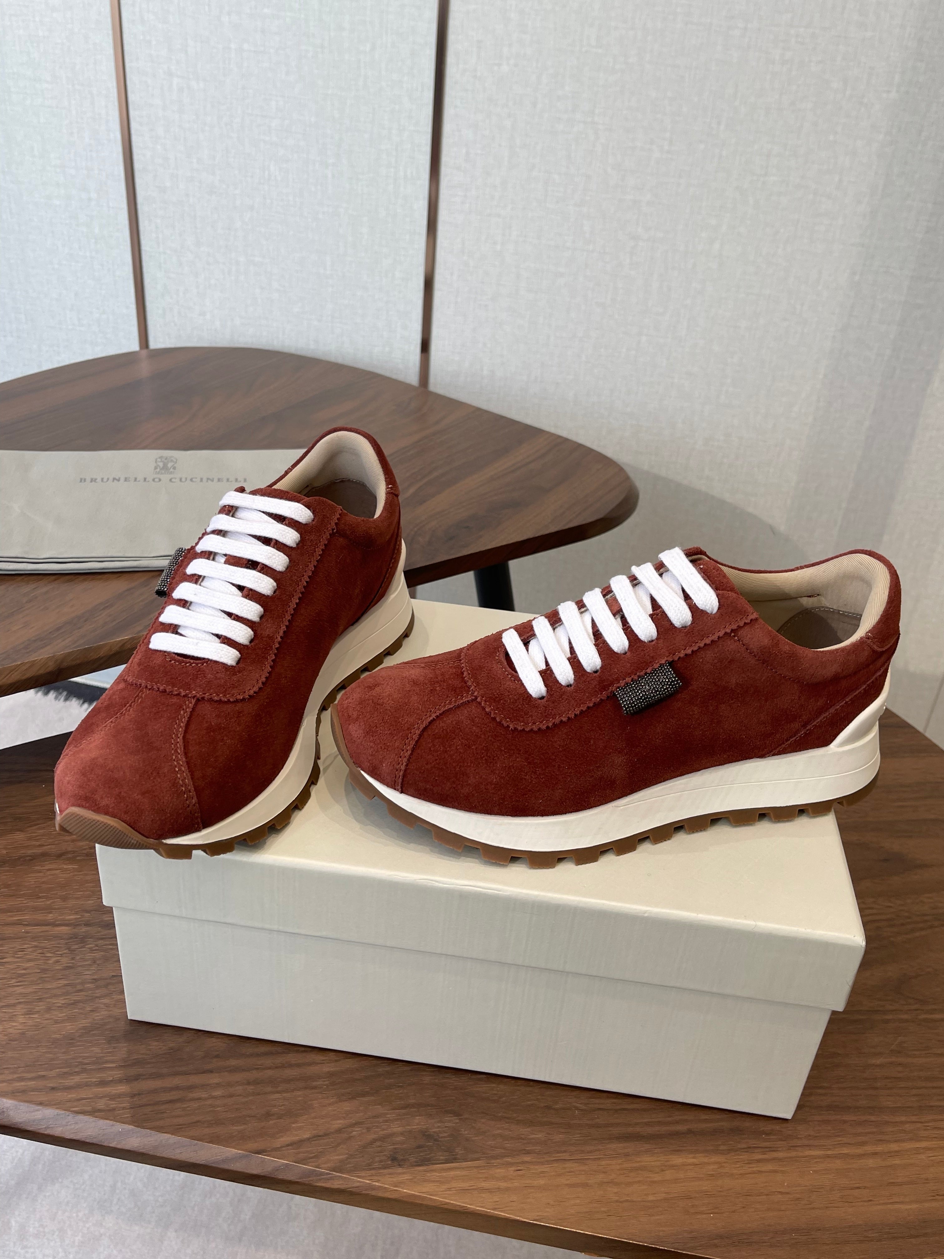 Brunello Runners With Shiny Tab Burgundy Suede 624493