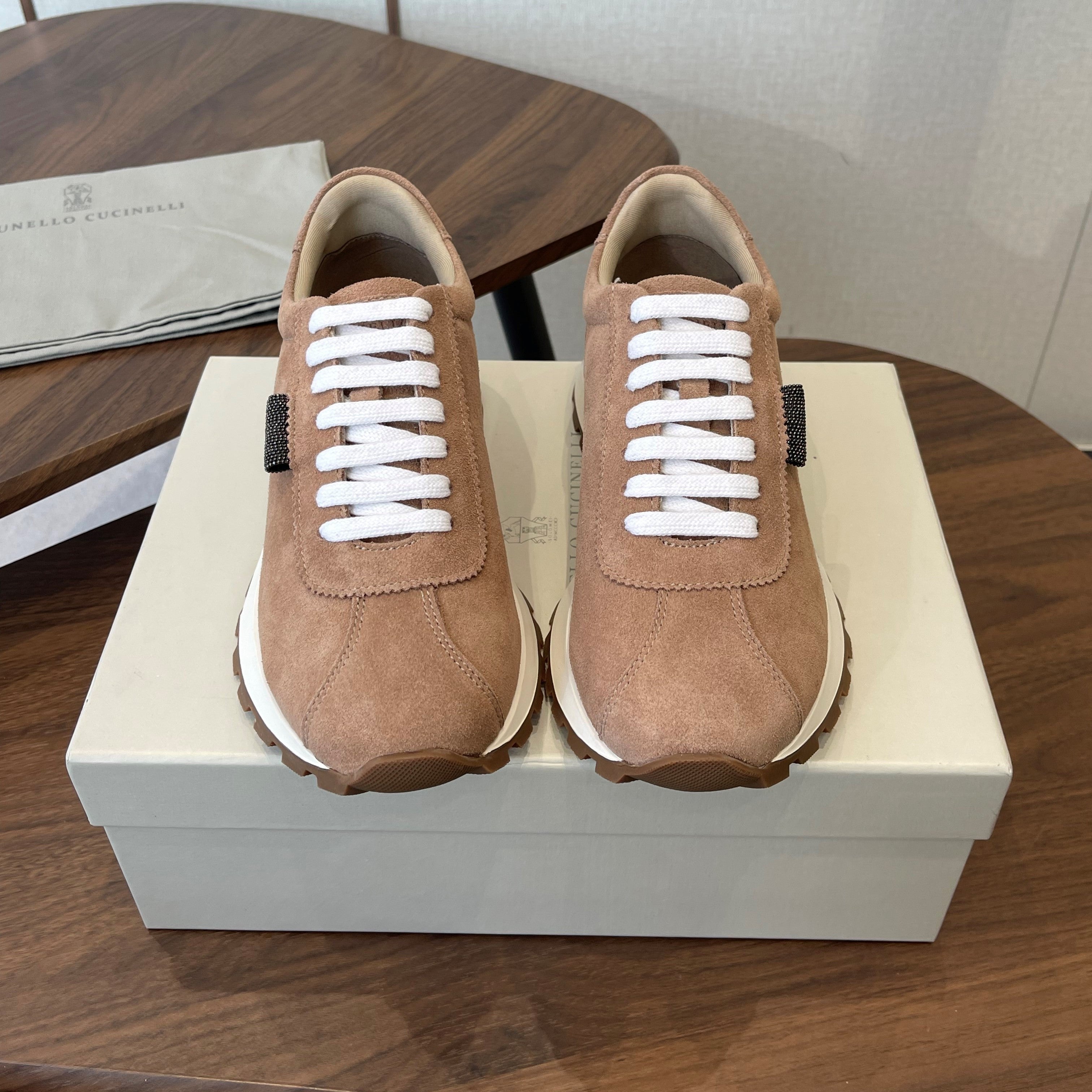 Brunello Runners With Shiny Tab Brown Suede 624495