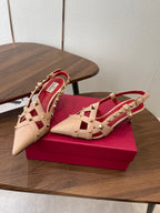 VT Studdy Pumps 65mm Beige Red Leather 624352