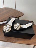 CC Classic Camellia Flat Slingback Black White Leather 624232