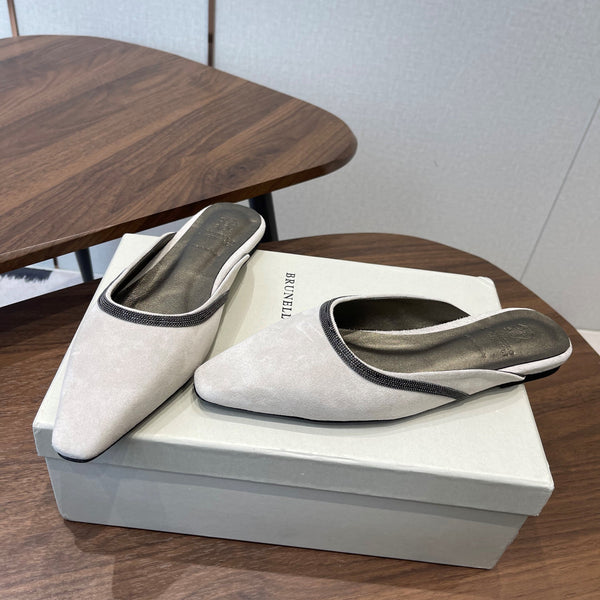 Brunello Monili-chain Mules White Suede 624506