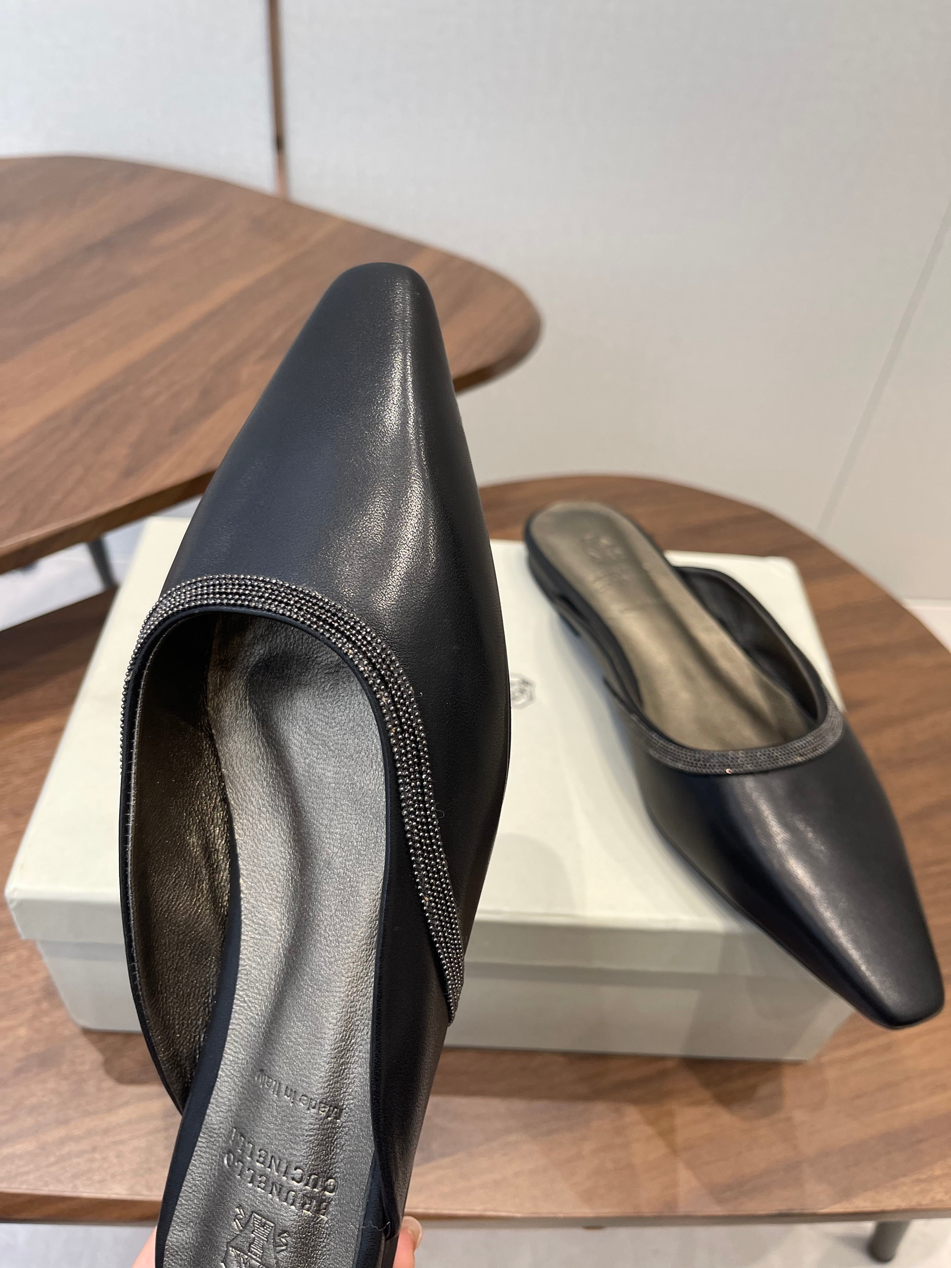 Brunello Monili-chain Mules Black Leather 624507