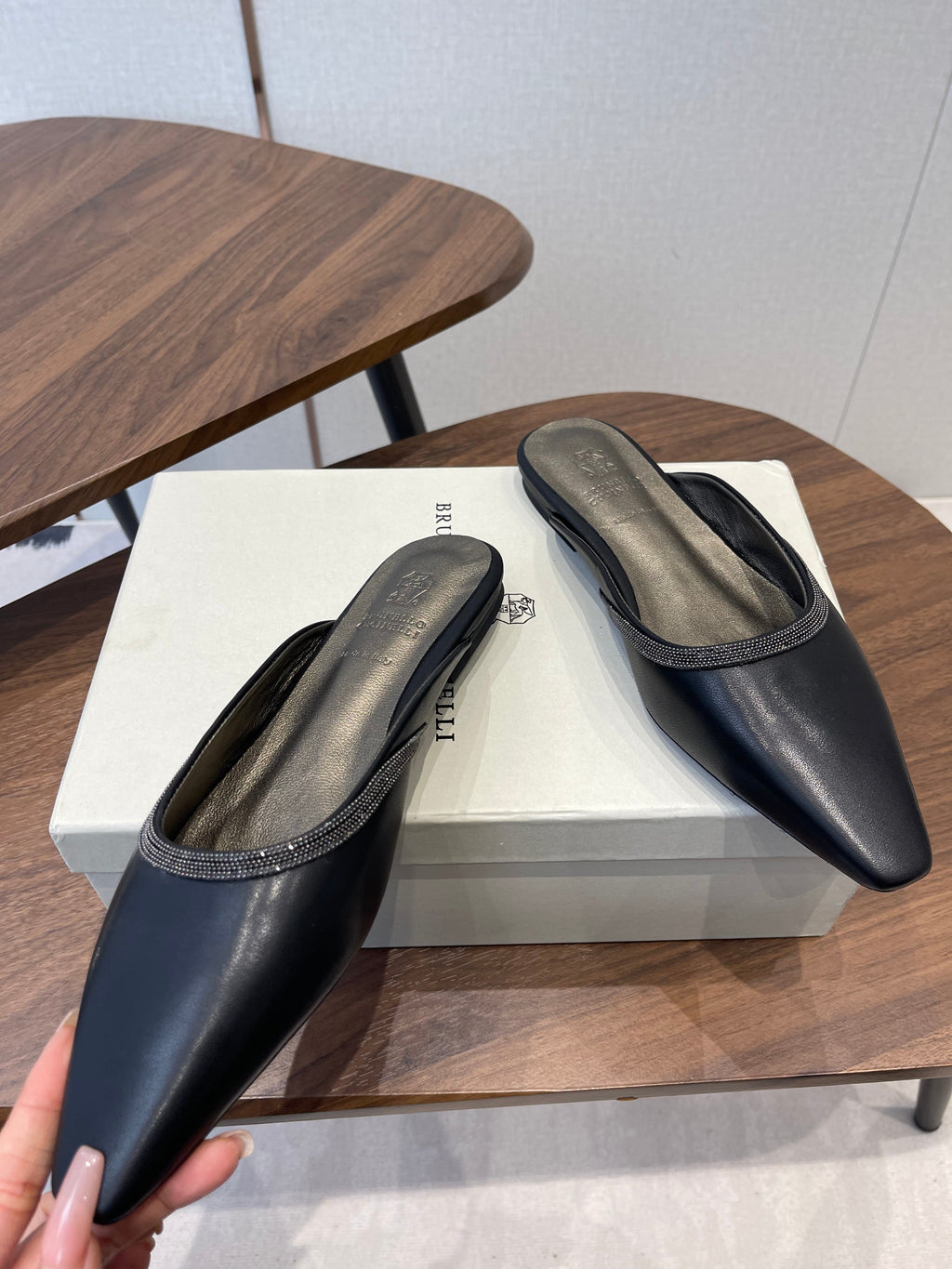 Brunello Monili-chain Mules Black Leather 624507
