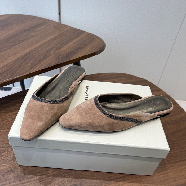 Brunello Monili-chain Mules Brown Suede 624508