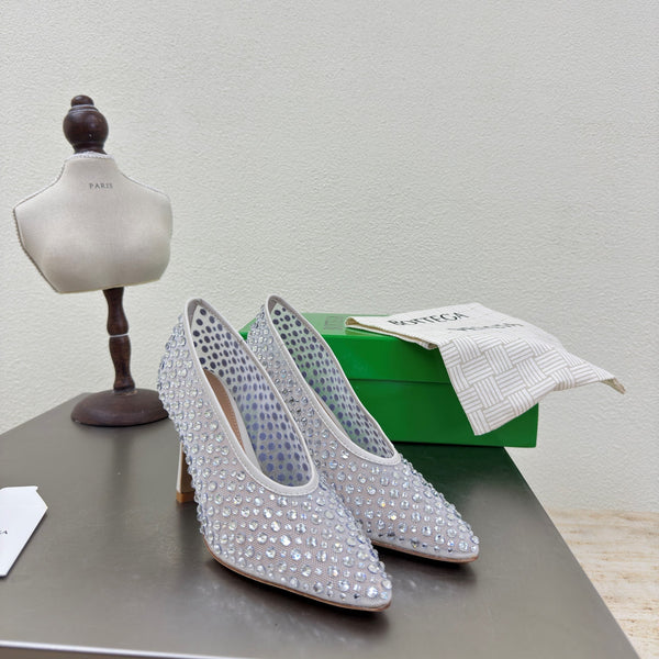 BV Rhinestones Sofia Pump 90mm White Mesh 428481