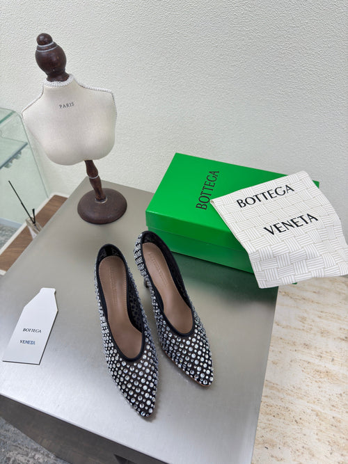 BV Rhinestones Sofia Pump 90mm Black Mesh 428482
