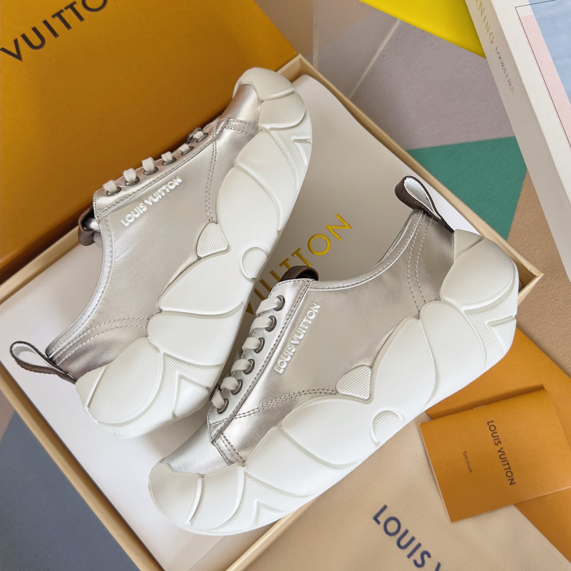LV Bubble Sneaker 50mm Silver Metallic Lambskin Monogram Canvas 459762