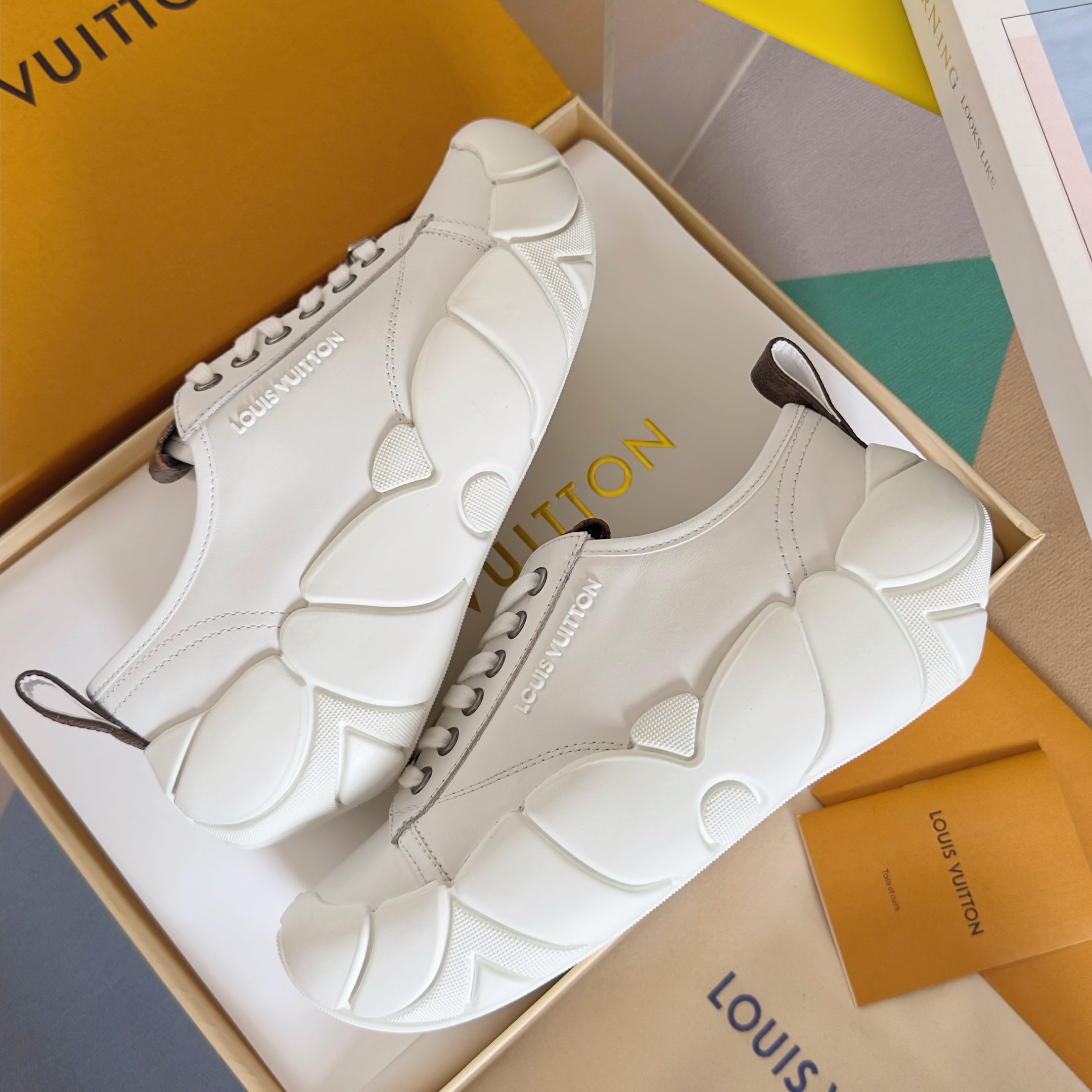 LV Bubble Sneaker 50mm White Lambskin Monogram Canvas 459763