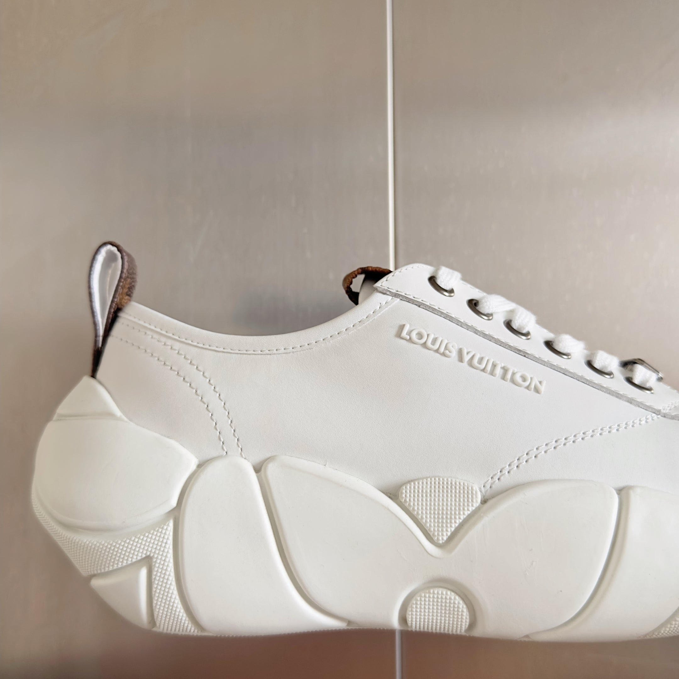 LV Bubble Sneaker 50mm White Lambskin Monogram Canvas 459763
