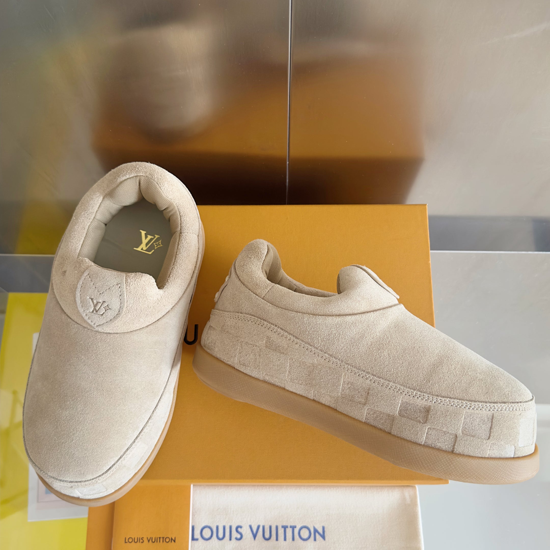 LV Yeti Slip On 20mm Soft Amber Embossed Damier Graphine Suede 459765