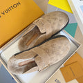 LV 25 Birkenstock Platform Slippers Beige Suede Wool 576216