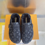 LV 25 Birkenstock Platform Slippers Navy Blue Suede Wool 576217