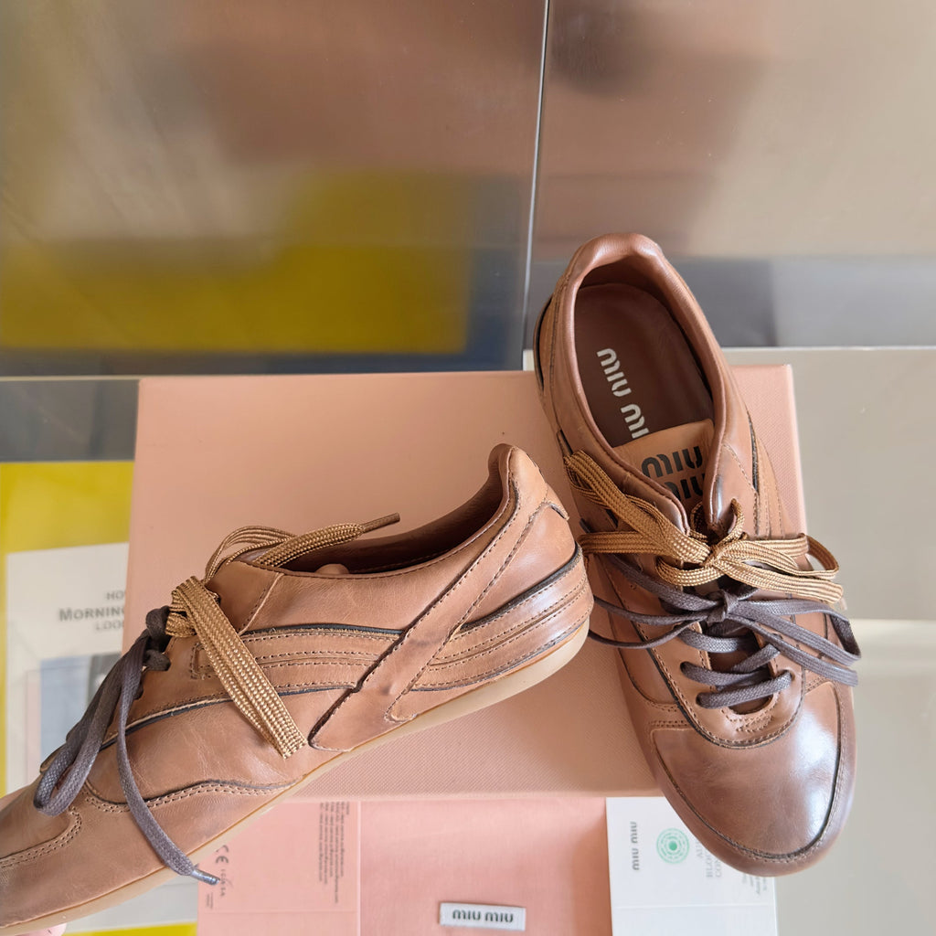 Miu Gymnasium Sneakers Caramel Cowhide 509750