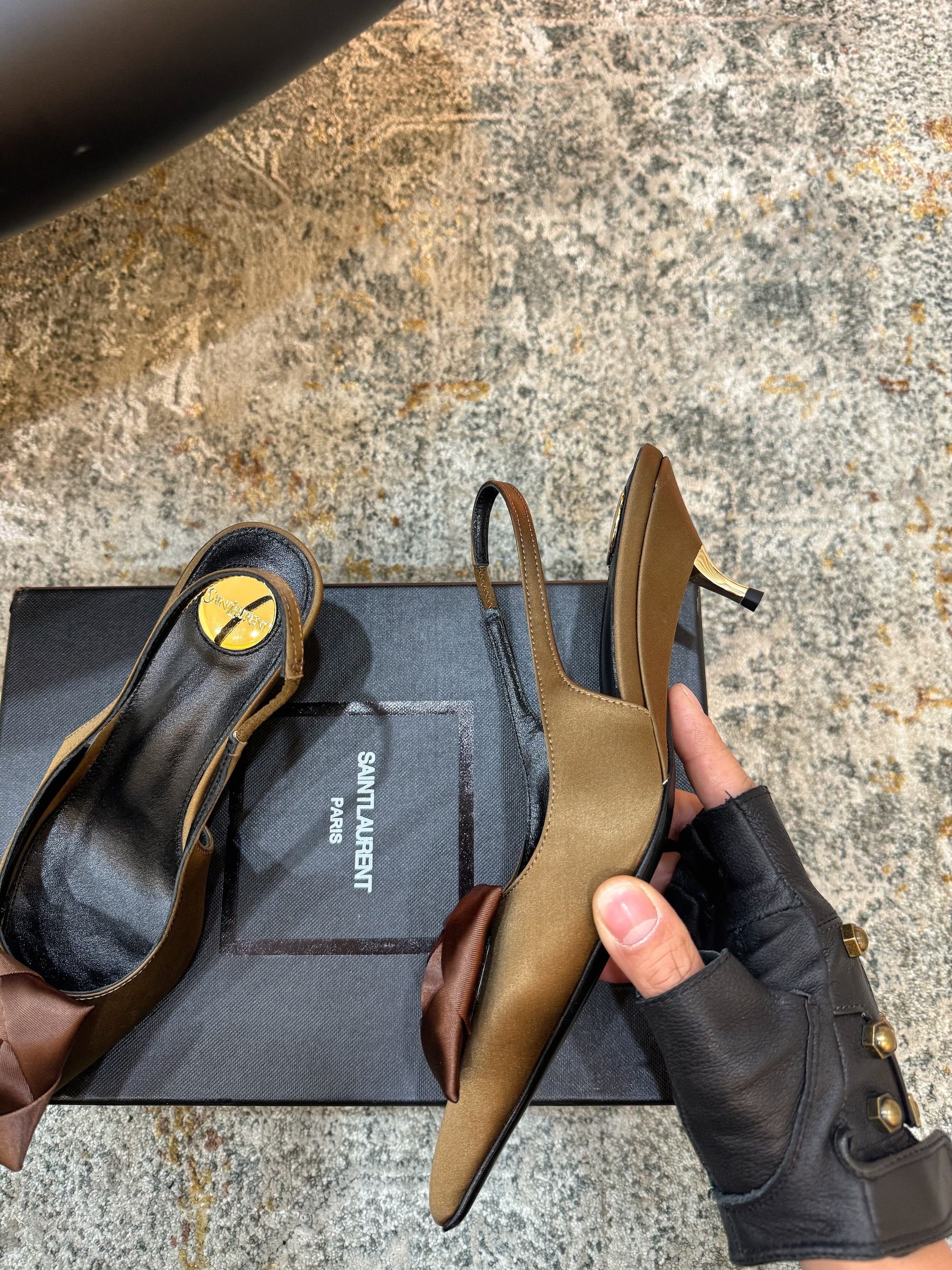 YSL Dakota Pumps 50mm Brown Satin 637210