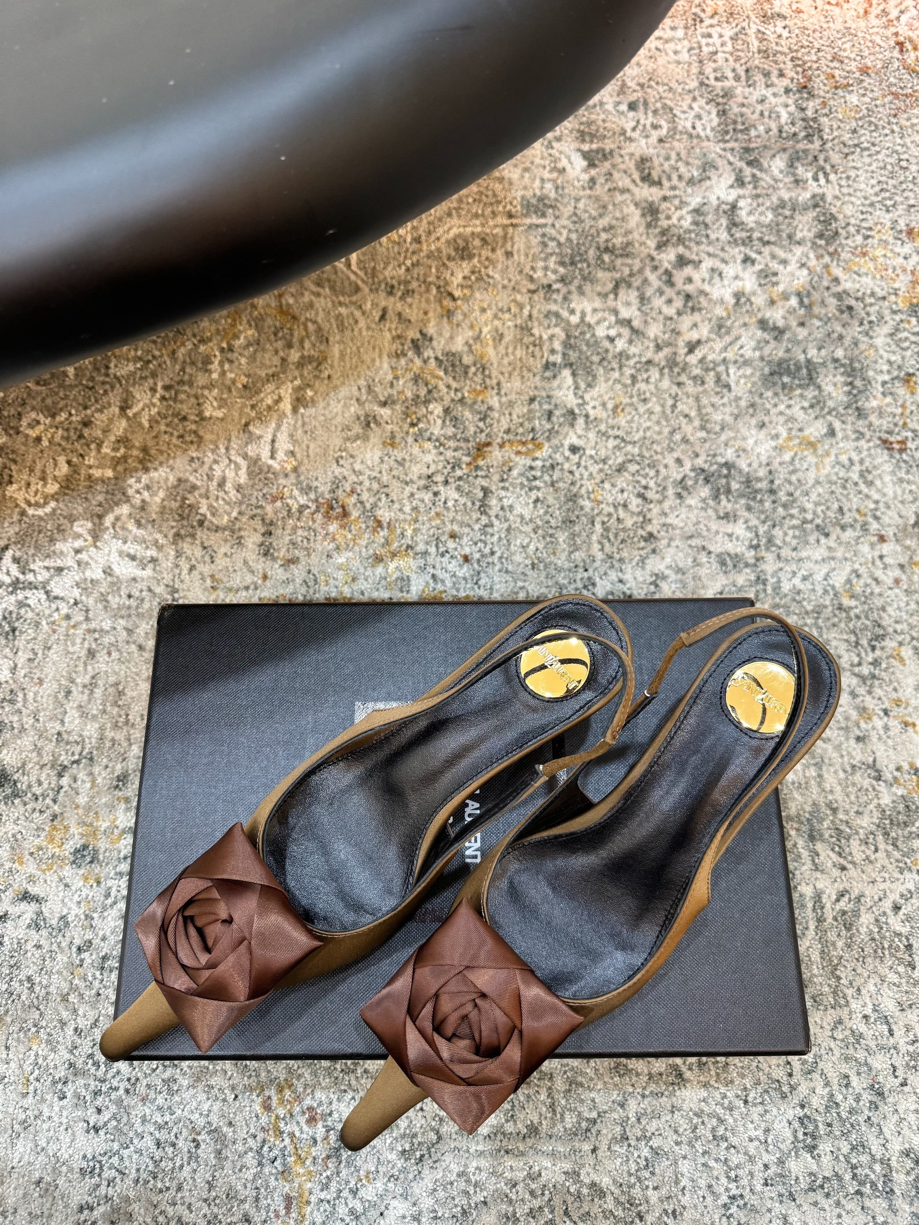 YSL Dakota Pumps 50mm Brown Satin 637210