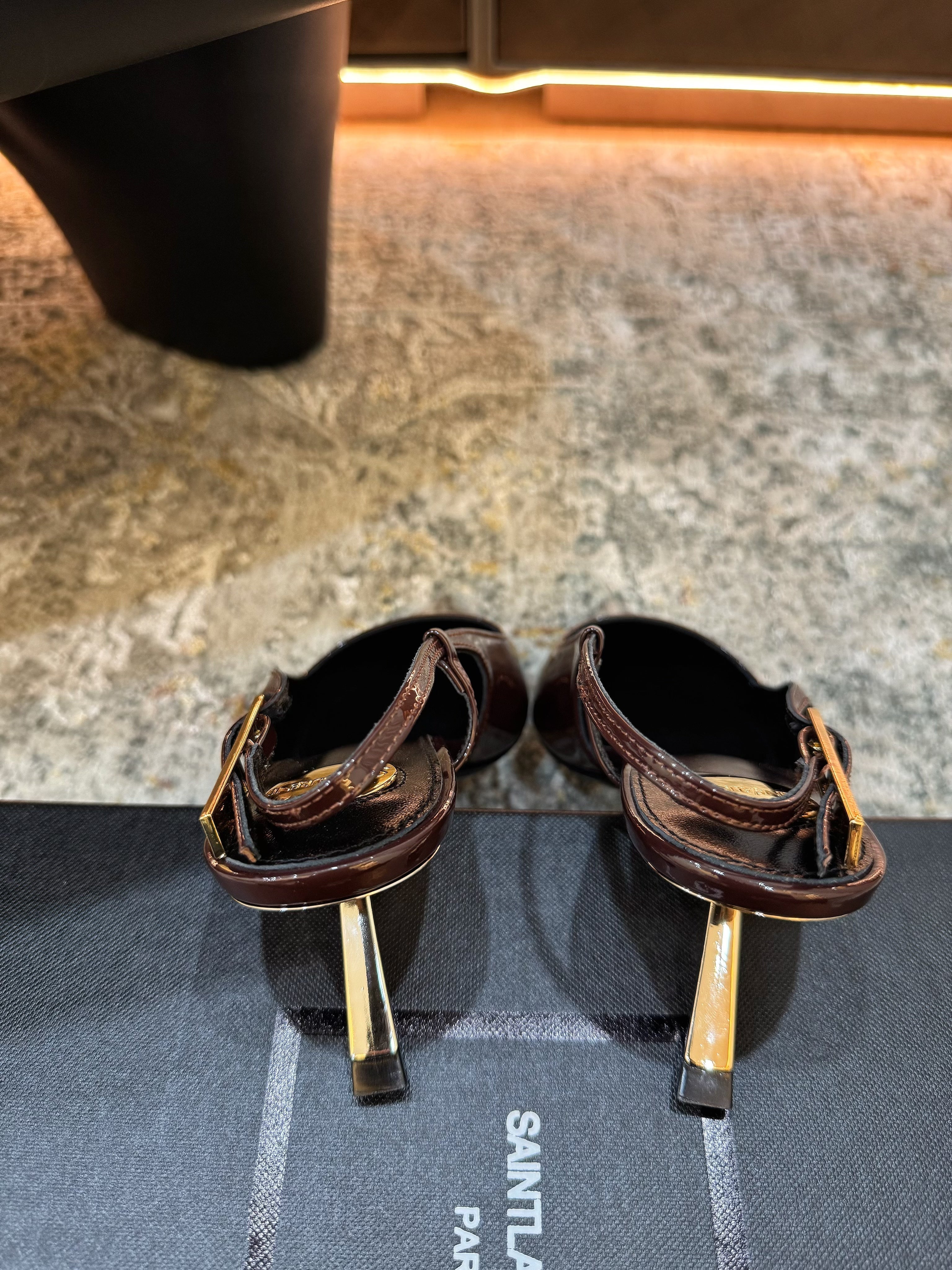 YSL Anne-Marie Slingback 8cm Burgundy Patent Leather 637220