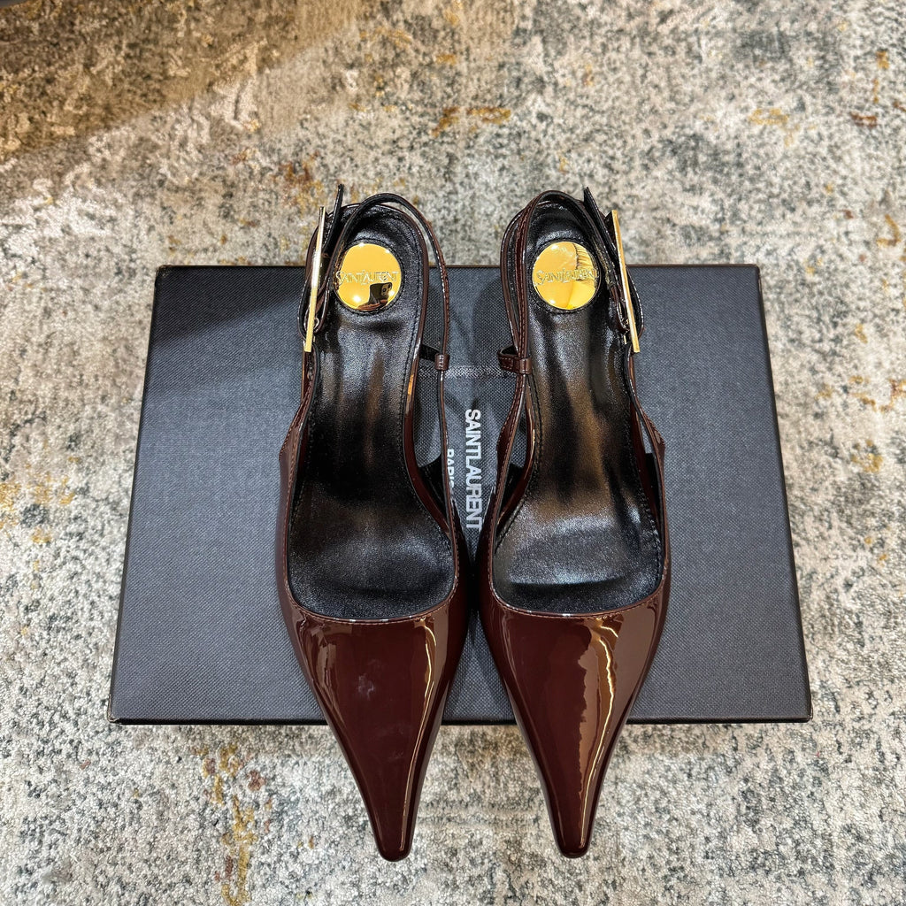 YSL Anne-Marie Slingback 8cm Burgundy Patent Leather 637220