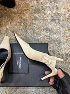YSL Anne-Marie Slingback 8cm Cream Glossy Sheepskin 637225
