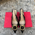 Ferragamo Maxi Gancini Slingback 7.5cm Black Embossed Sheepskin