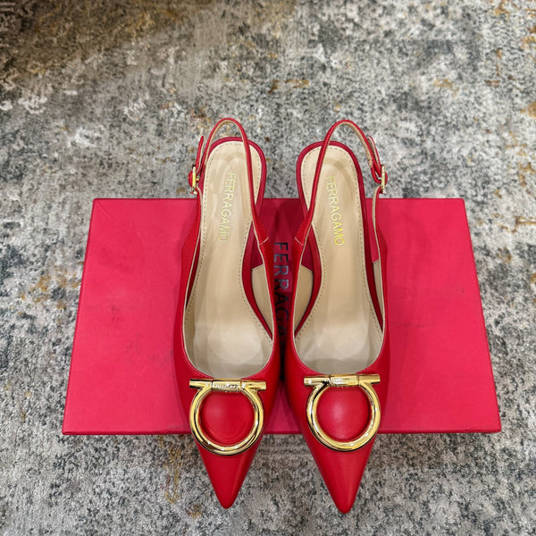 Ferragamo Maxi Gancini Slingback 7.5cm Red Cowhide 694839