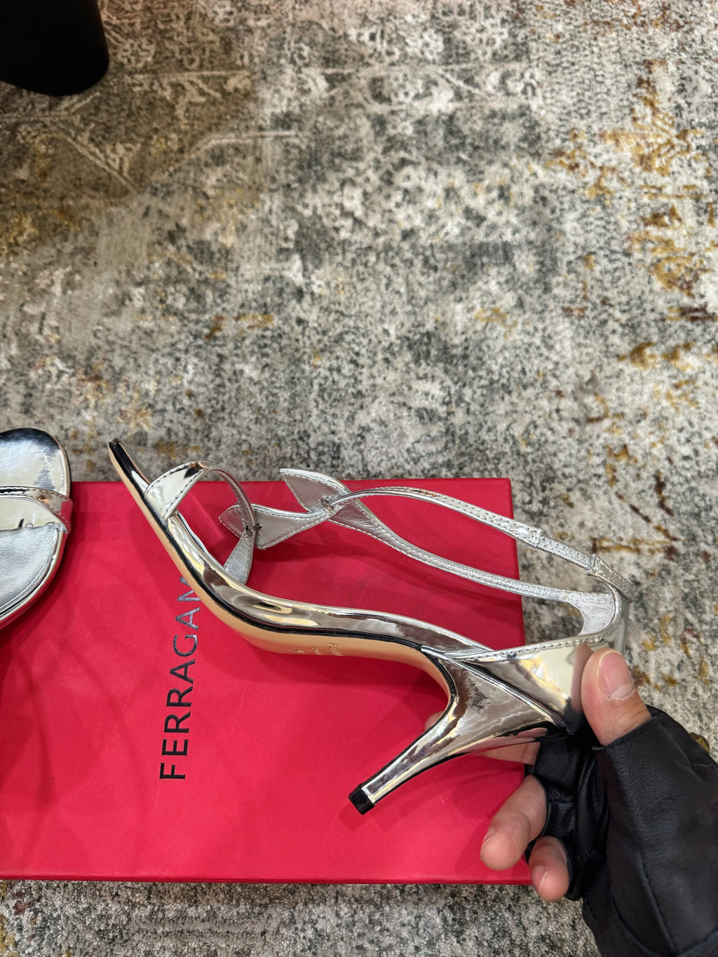 Ferragamo Crystal Embellishments Sandals 9cm Sliver Patent Leather 694843