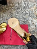 Ferragamo Crystal Embellishments Sandals 9cm Gold Patent Leather 694844